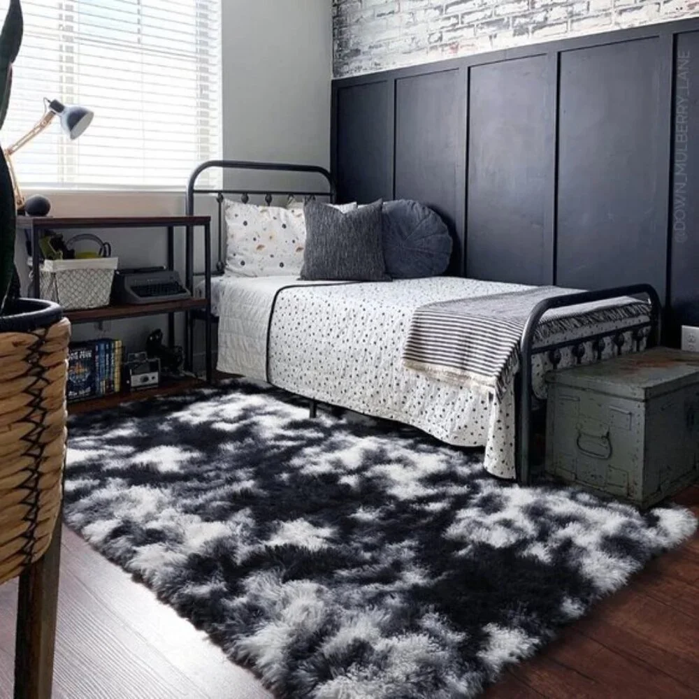 New 5x8 Black White Grey Shag Rug, Fluffy Soft Carpet for Home & Room Decor